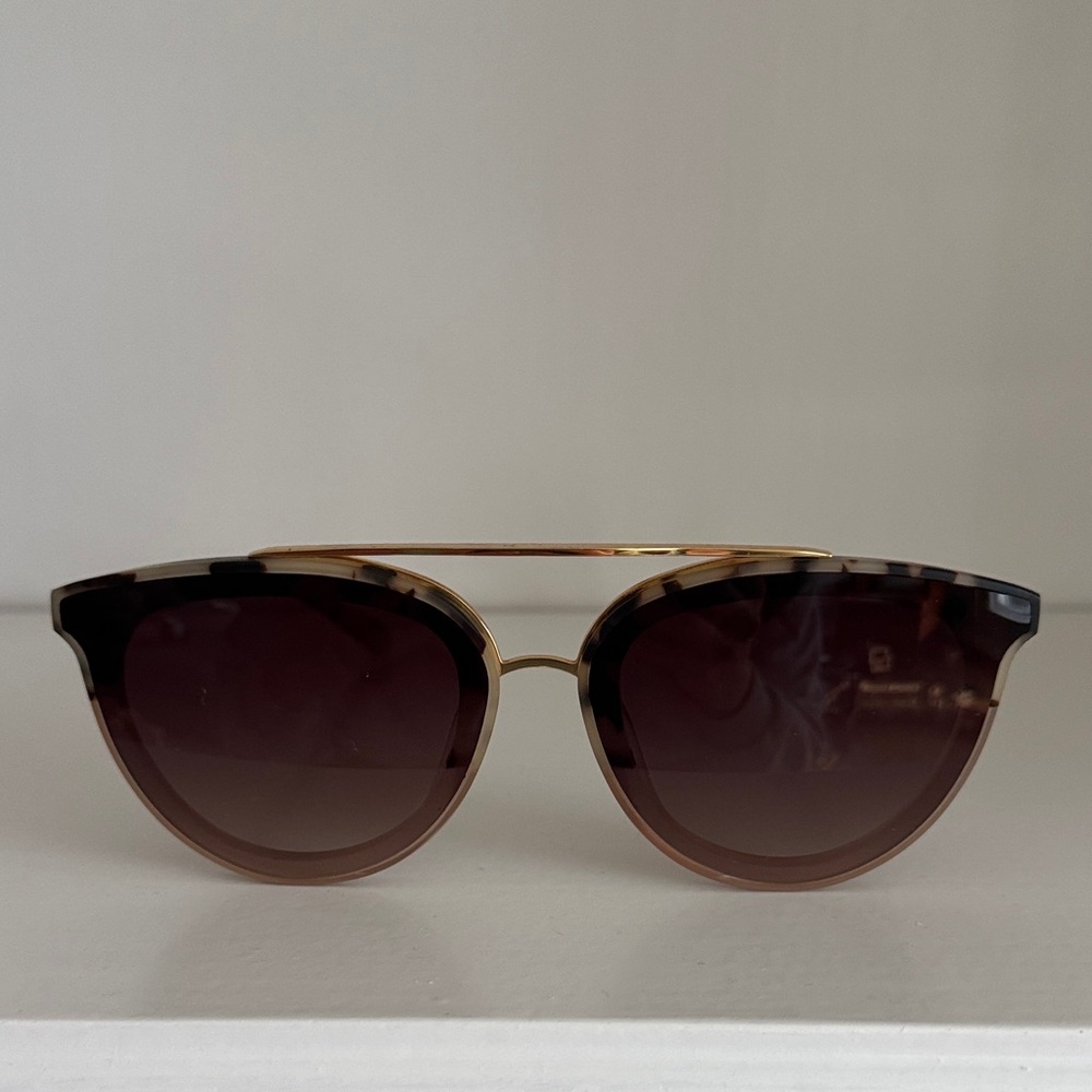 Krewe Tortoiseshell Frame Sunglasses with Gold Bridge - Brown Lenses